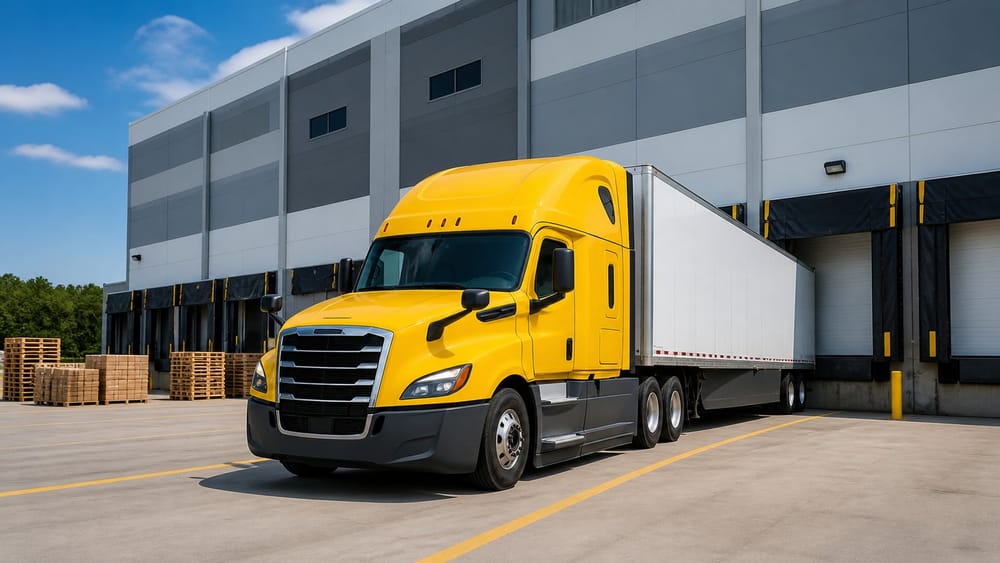Yellow truck at warehouse loading dock